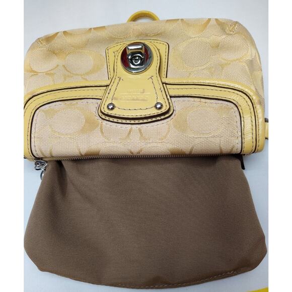 Coach Signature Yellow Canvas Leather Trim Turnlock Wristlet - Coin Wallet - Picture 12 of 12